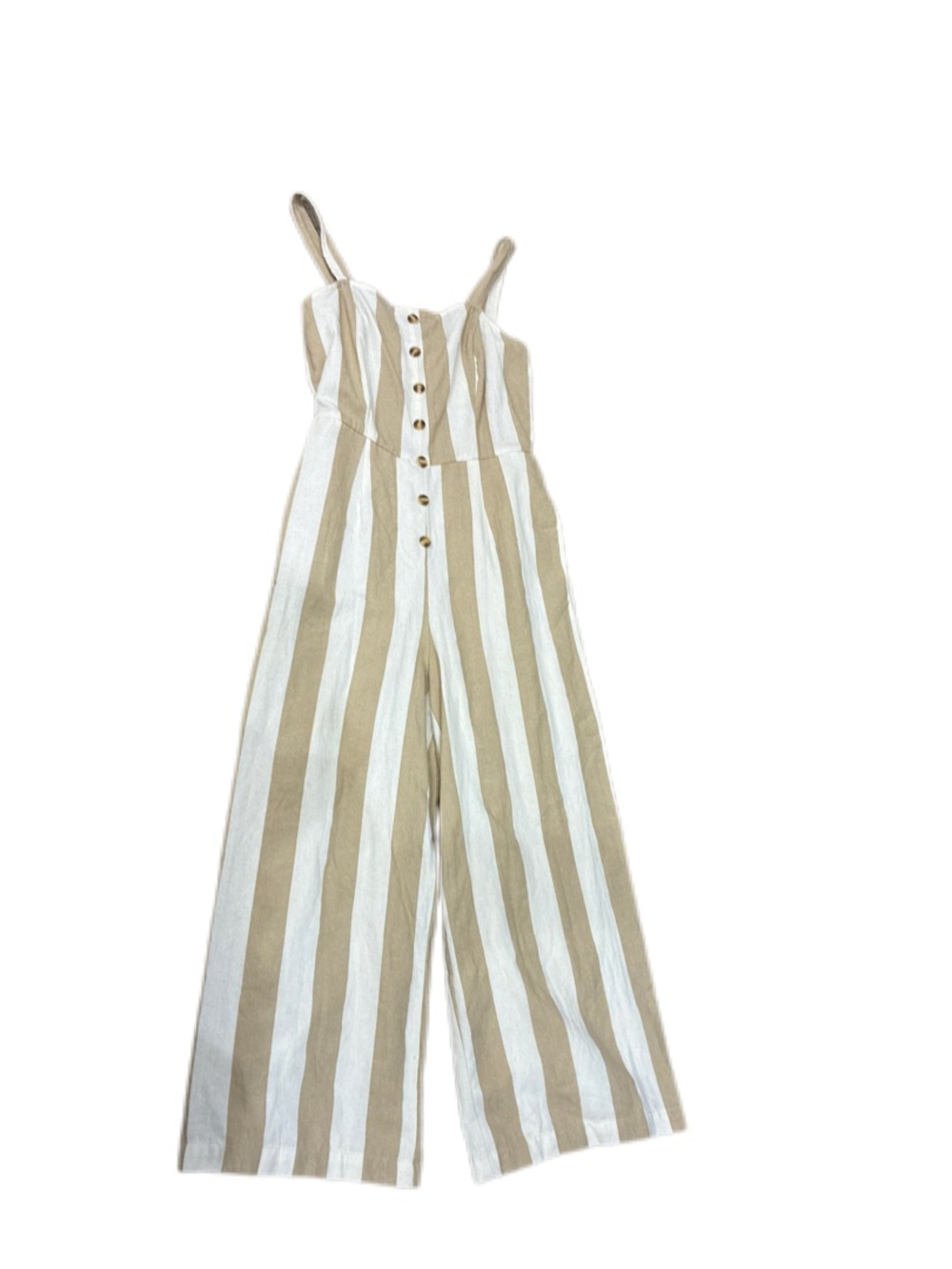 Altar'd State Beige and White Vertical Stripe Wide-Leg Jumpsuit